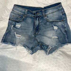 Sz M shorts. Denim. Stretchy and comfy. Distressed.